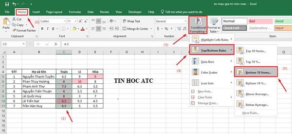 Trung tam tin hoc o Thanh Hoa Bạn muốn tô màu giá trị lớn nhất nhỏ nhất trong excel? Tin học ATC sẽ thông tin đến bạn trong bài viết 